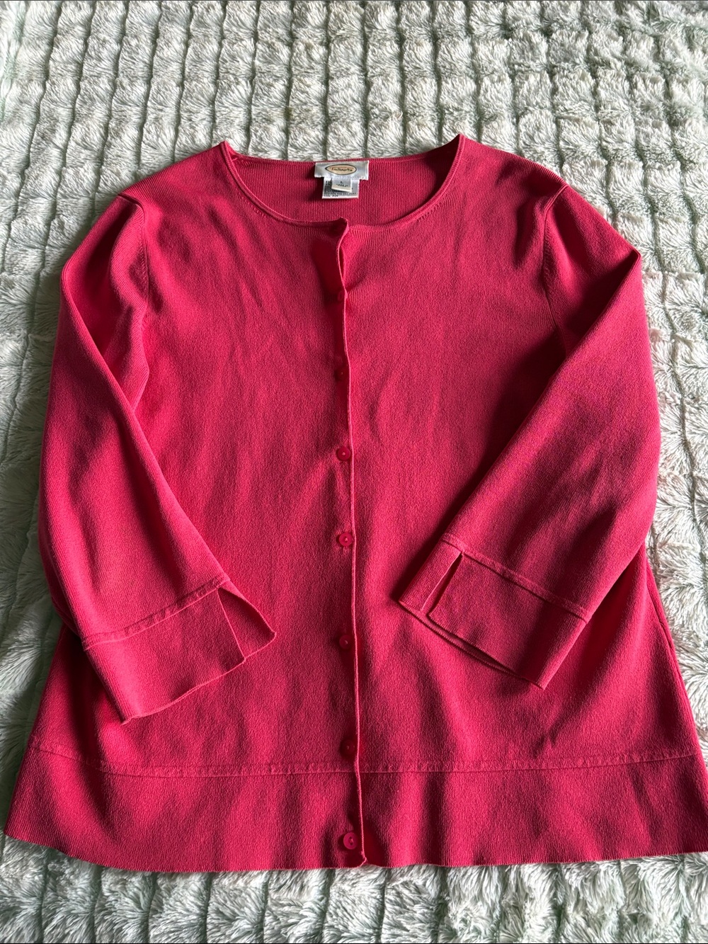 Talbots Bright Pink Crewneck Button-Front Cardigan